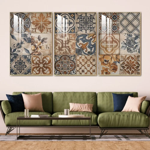 لوحة جدارية مميزة بتصميم مربعات فنية - 3 قطع