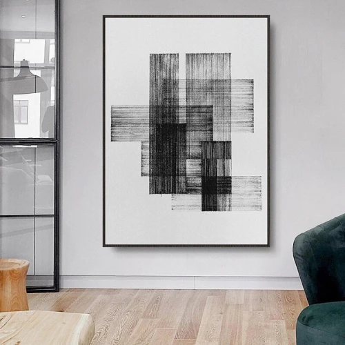 لوحة حائط قماشية فنية مع برواز - 120x80 سم - أبيض وأسود