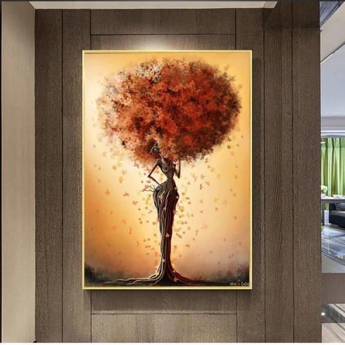 لوحة حائط قماشية رسمة شجرة مع برواز - 120x80 سم - برتقالي