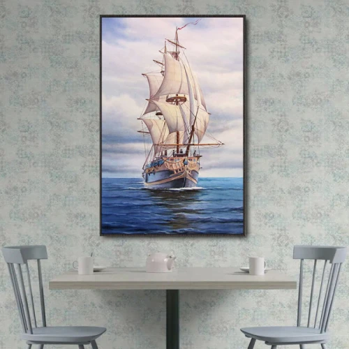 لوحة حائط قماشية لسفينة في البحر - 120x80 سم