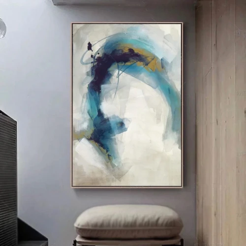 لوحة قماشية تجريدية تعبيرية مع برواز - 120x80 سم