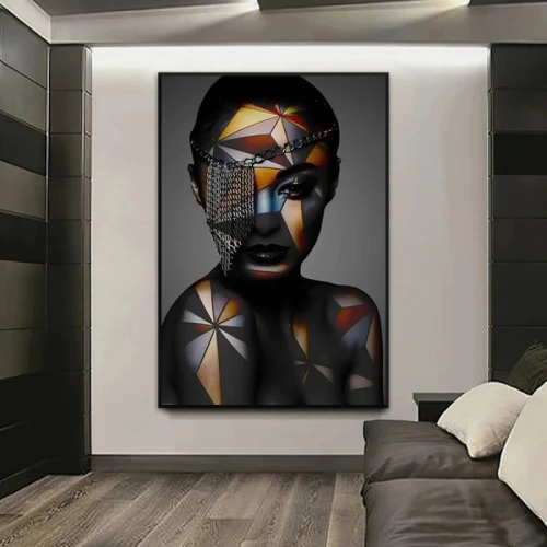لوحة قماشية إبداعية لإمرأة مع برواز - 120x80 سم