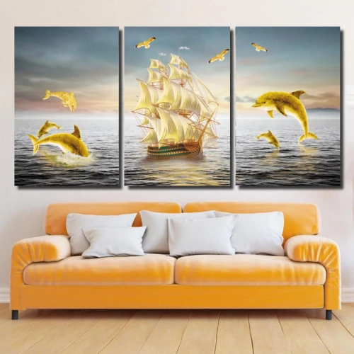 لوحة حائط بتصميم بحر وحيوانات - خشب ام دي اف - 120x60 سم - PH 263
