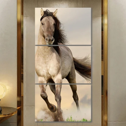 لوحة جدارية أنيقة لحصان - 3 قطع - 120x60 سم