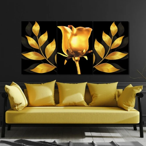 لوحة حائط بتصميم ورود ذهبية - خشب ام دي اف - 120x60 سم - PH 282