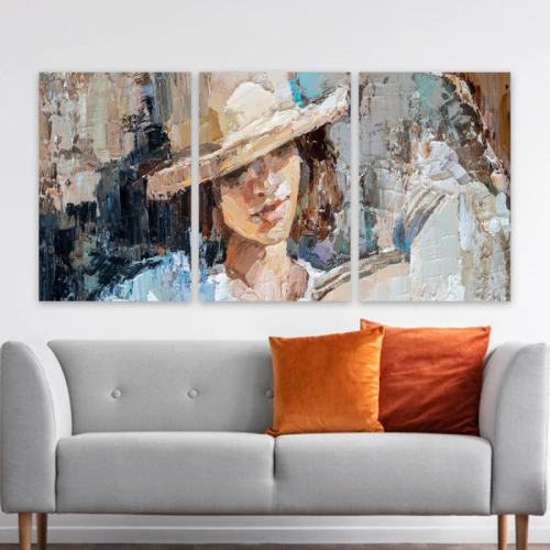 لوحة حائط امرأة مع قبعة ثلاث ثطع - خشب ام دي اف - 120x60 سم - lp3-467