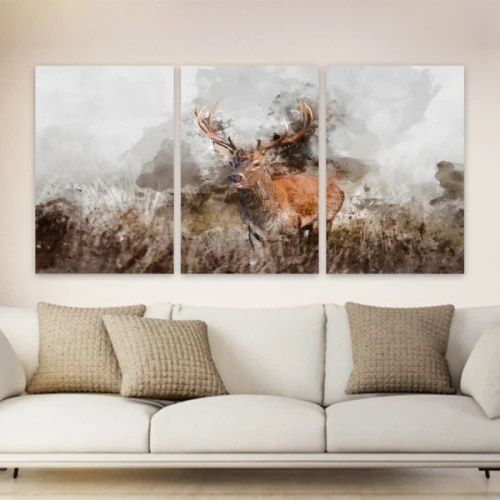 لوحة حائط الغزال ثلاث ثطع - خشب ام دي اف - 120x60 سم - lp3-468