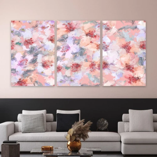 لوحة حائط الأزهار الناعمة ثلاث ثطع - خشب ام دي اف - 120x60 سم - lp3-471