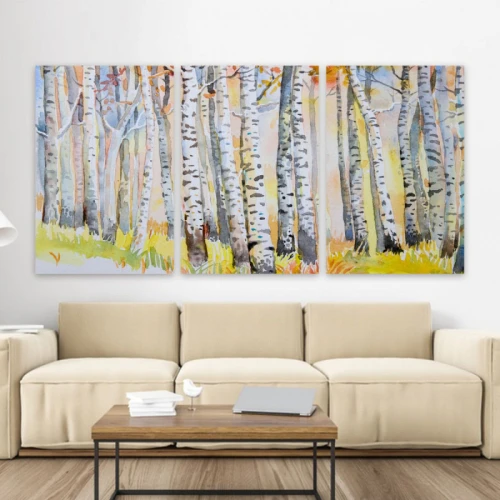 لوحة حائط الأشجار الملونة ثلاث ثطع - خشب ام دي اف - 120x60 سم - lp3-472