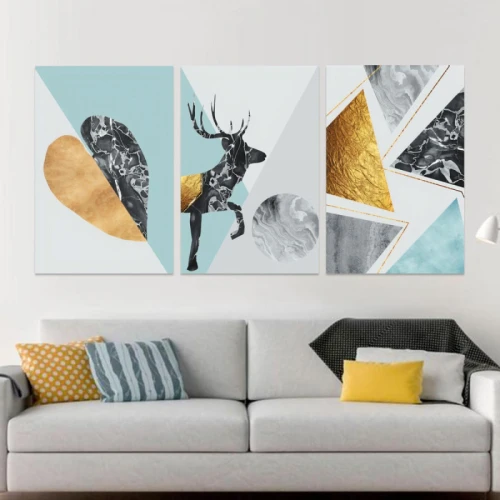 لوحة حائط الفن التجريدي ثلاث ثطع - خشب ام دي اف - 120x60 سم - lp3-486