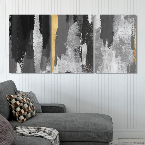 لوحة حائط الفن التجريدي ثلاث ثطع - خشب ام دي اف - 120x60 سم - lp3-499