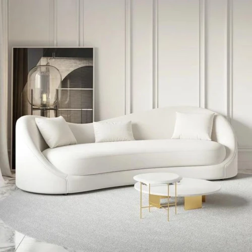 الهوم كنبة مخملية 3 - مقاعد - 300x85x85 - أبيض