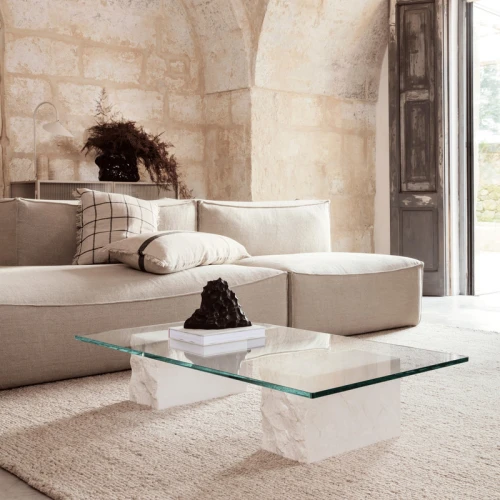 الهوم طاولة مركزية من الحجر والزجاج - 120x60x40 سم - أبيض - 110110185