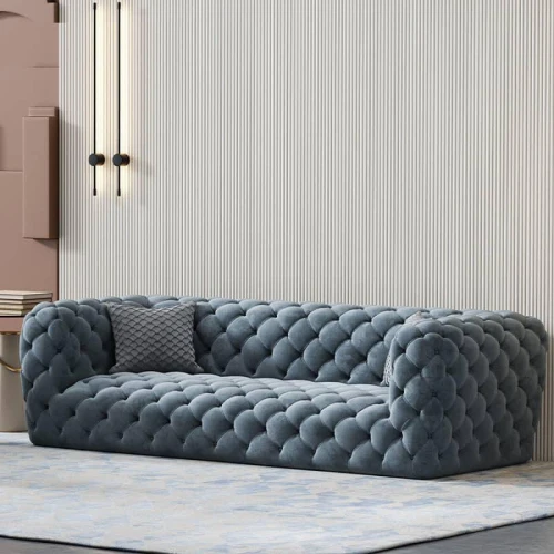 الهوم كنبة مخملية 3 - مقاعد - 300x85x85 سم - أزرق فاتح
