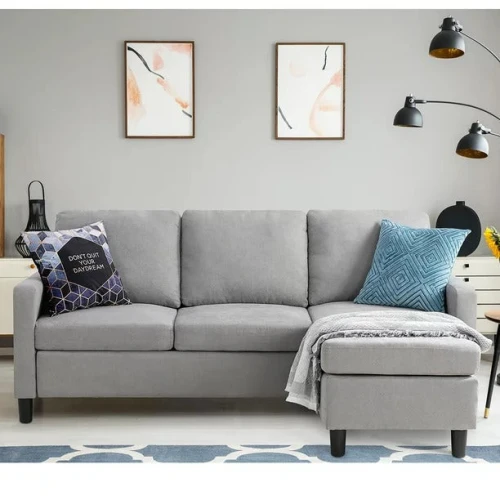 أريكة Alhome أنيقة على شكل حرف L مخملية باللون الأزرق الداكن، مقاس 230x135x45x85 سم، خشب سويدي