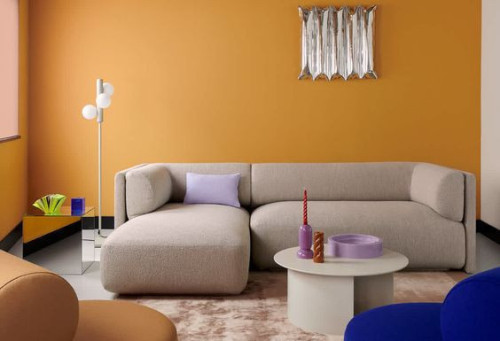 أريكة ألهوم يونيك كتان بيج على شكل حرف L، 90x250x170x45 سم، خشب سويدي