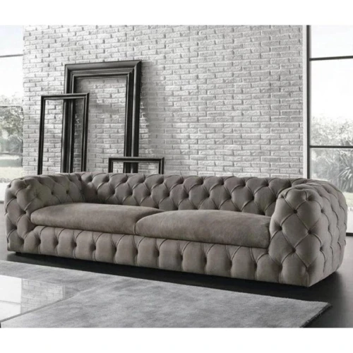 الهوم كنبة مخملية 3 مقاعد - 300x85x85 سم - رمادي