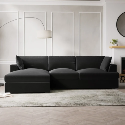 أريكة Alhome كتان رمادي معاصر على شكل حرف L، 90x250x170x45 سم، خشب سويدي