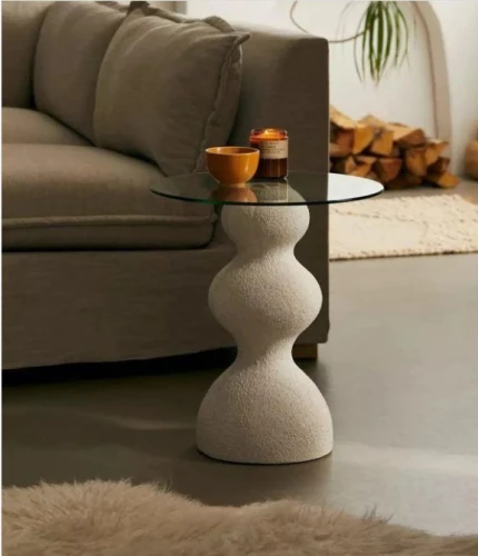 Alhome Elegance طاولة جانبية من الحجر الأبيض