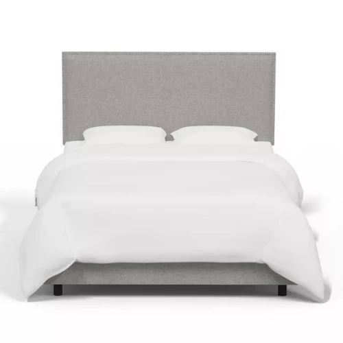 Alhome Beige Comfort: سرير فردي من الخشب السويدي مع قماش الكتان، اللون بيج، الأبعاد 120x200x140