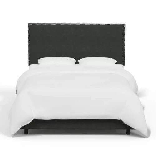Alhome Midnight Beauty: سرير مفرد من الخشب السويدي مع قماش الكتان، اللون أسود، الأبعاد 120x200x140