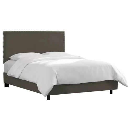 Alhome Olive Serenity: سرير فردي من الخشب السويدي مع قماش الكتان، اللون الزيتوني، الأبعاد 120x200x140