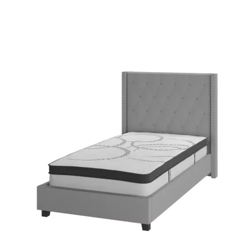 Alhome Gray Essence: سرير مفرد من الخشب السويدي مع قماش الكتان، لون بيوتري، الأبعاد 120x200x140