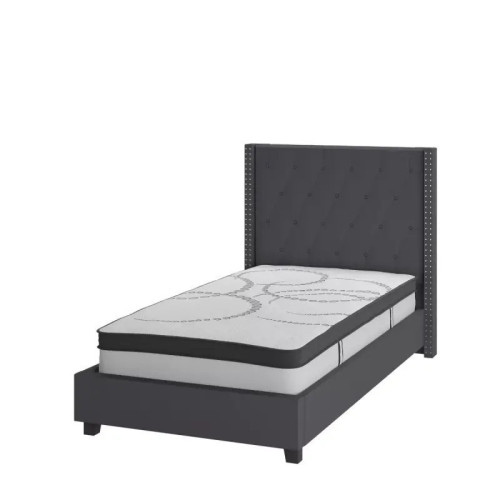 Alhome Gray Sophistication: سرير مفرد من الخشب السويدي مع قماش الكتان، اللون رمادي، الأبعاد 120x200x140