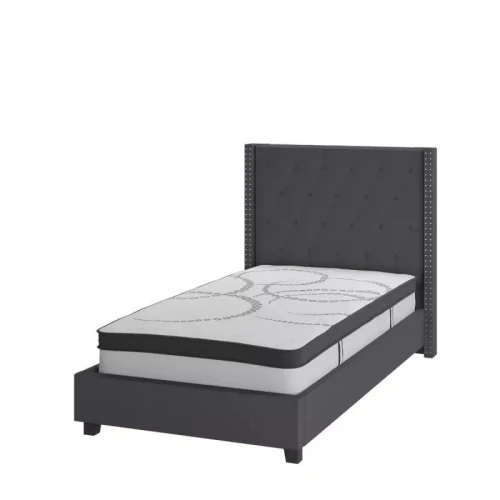 Alhome Gray Sophistication: سرير مفرد من الخشب السويدي مع قماش الكتان، اللون رمادي، الأبعاد 120x200x140