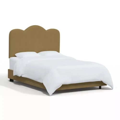 Alhome Brown Velvet Elegance: سرير فردي من الخشب السويدي مع قماش مخملي، اللون بني، الأبعاد 120x200x140