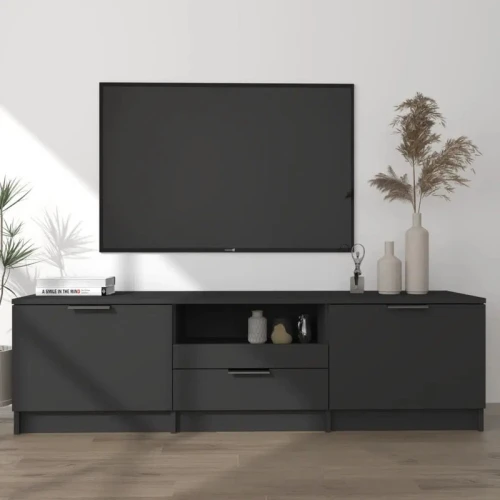 طاولة تلفزيون Alhome Black: مركز ترفيهي معاصر وواسع من الخشب المضغوط