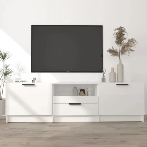 طاولة تلفزيون Alhome White: مركز ترفيهي أنيق وواسع من الخشب المضغوط