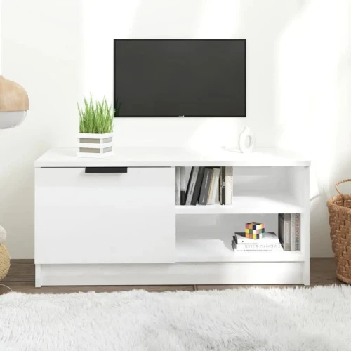 طاولة تلفزيون Alhome White: وحدة تحكم ترفيهية عملية وأنيقة من الخشب المضغوط