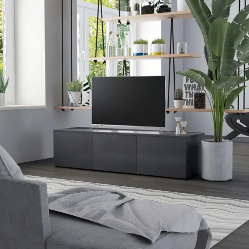 Alhome Black TV Table: مركز ترفيهي معاصر ومنخفض المستوى من الخشب المضغوط