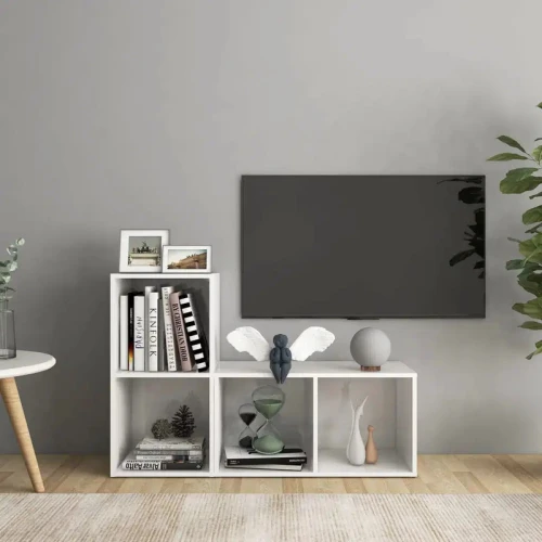 طاولة تلفزيون Alhome باللون الأبيض: وحدة تحكم ترفيهية مدمجة وأنيقة من الخشب المضغوط