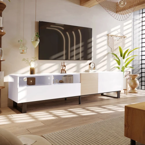 طاولة تلفزيون Alhome White: وحدة تحكم ترفيهية واسعة وأنيقة من الخشب المضغوط