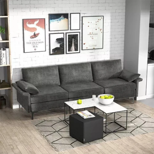 أريكة Alhome Timeless White Boucle 3 مقاعد, خشب سويدي,