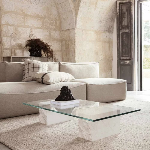 الهوم طاولة مركزية رخام وزجاج - 120x70x40 سم - أوف وايت