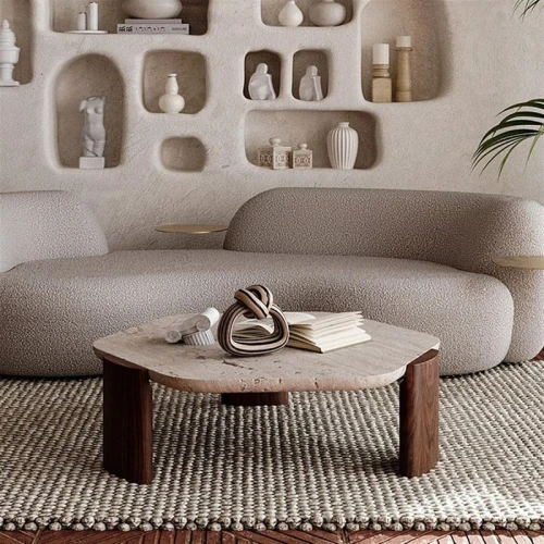 الهوم طاولة مركزية خشب - 95x85x34 سم - أوف وايت