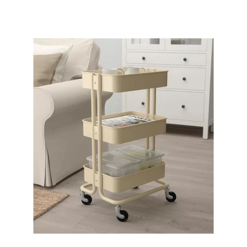 هوم فيو عربة معدنية دوارة من 3 طبقات - بيج - H803FR455-Beige