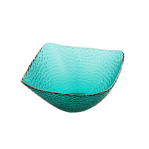 وعاء مربع زجاجي على الطراز الاسكندنافي بحواف ذهبية - 14.5x14.5x6.7 سم