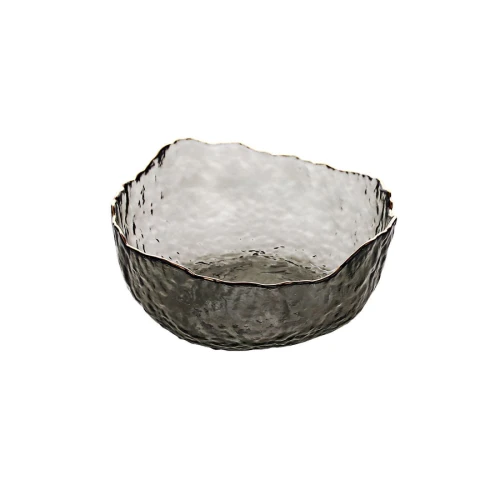وعاء سلطة زجاجي بحافة ذهبية - 13x13x6 سم