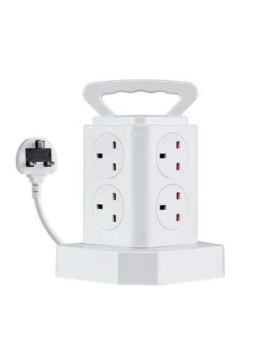 وصلات كهرباء برجية بـ 8 مقابس مع 3 منافذ USB بطول 1.8 متر باللون الأبيض