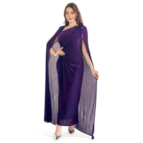 فستان سهرة متداخل بالخصر مع وشاح - بنفسجي