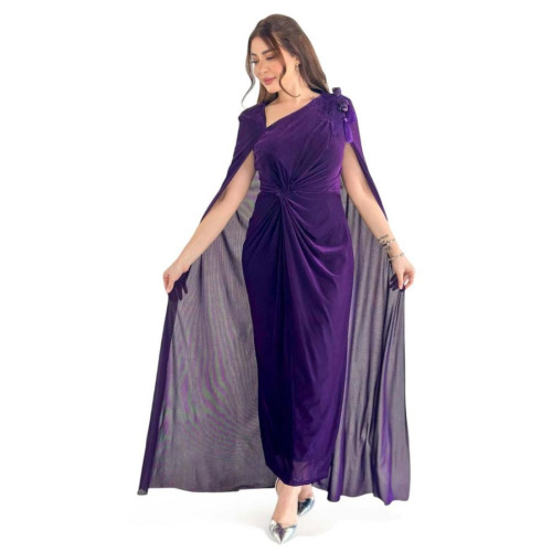 فستان سهرة متداخل بالخصر مع وشاح - بنفسجي