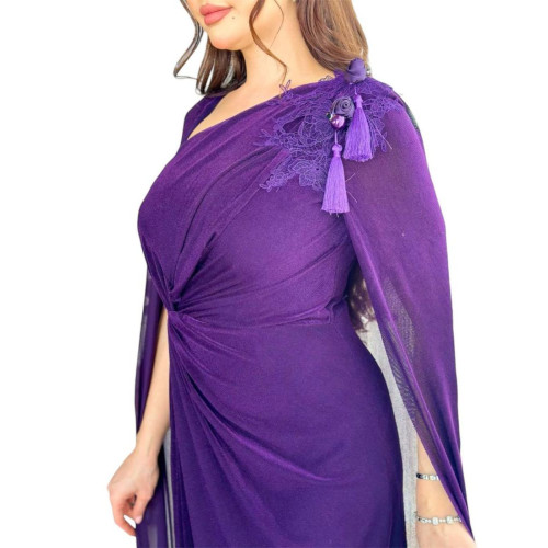 فستان سهرة متداخل بالخصر مع وشاح - بنفسجي