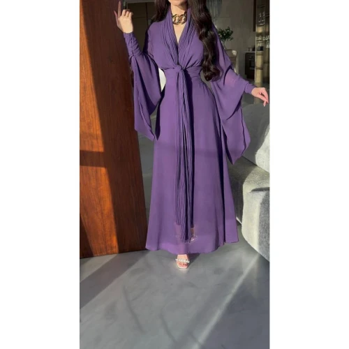 فستان طويل باكمام طويلة - كريب - موف