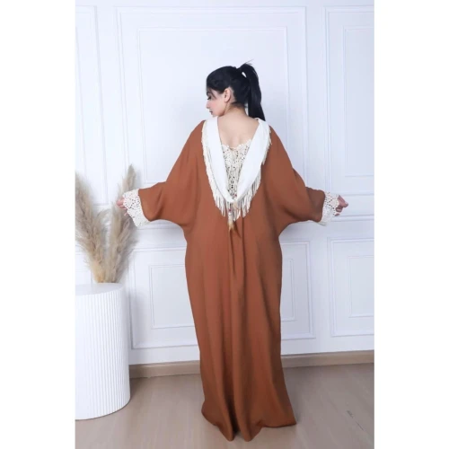 جلابية طويلة - حزام داخلي - بني