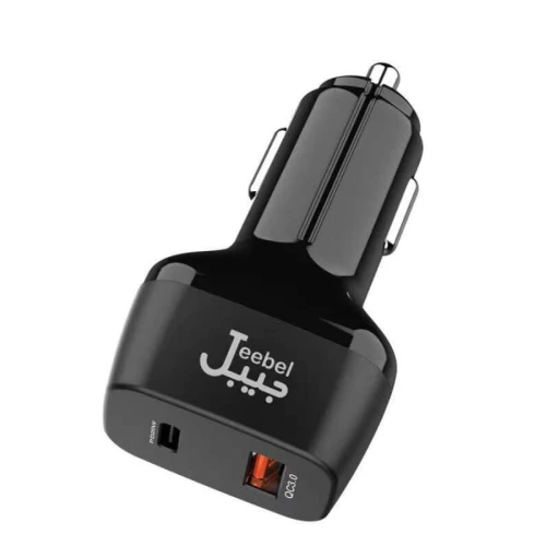 جبيل شاحن سيارة بمنفذ PD ومنفذ USB للشحن سريع - أسود