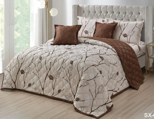 طقم لحاف من اورز مظغوط بنقشه راقية من الزهور6 قطع مقاس كنج نفرين SX-09